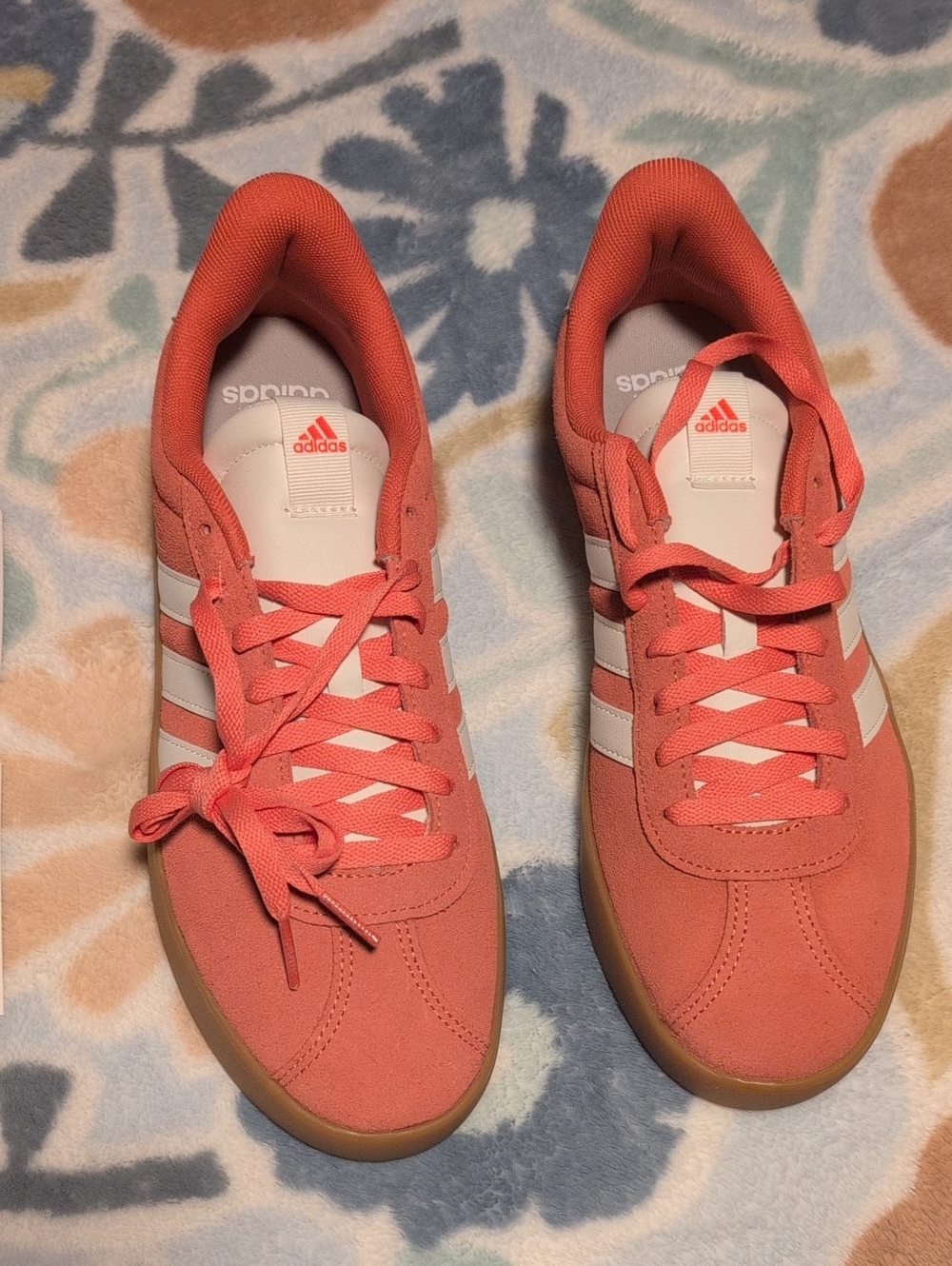 adidas Women’s Coral Pink Suede Sneakers with White Stripes